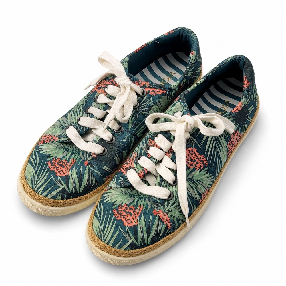 Vionic Hattie Sneakers Womens 8.5 Blue Tropical Palm Coral Espadrille‎ Lace Up